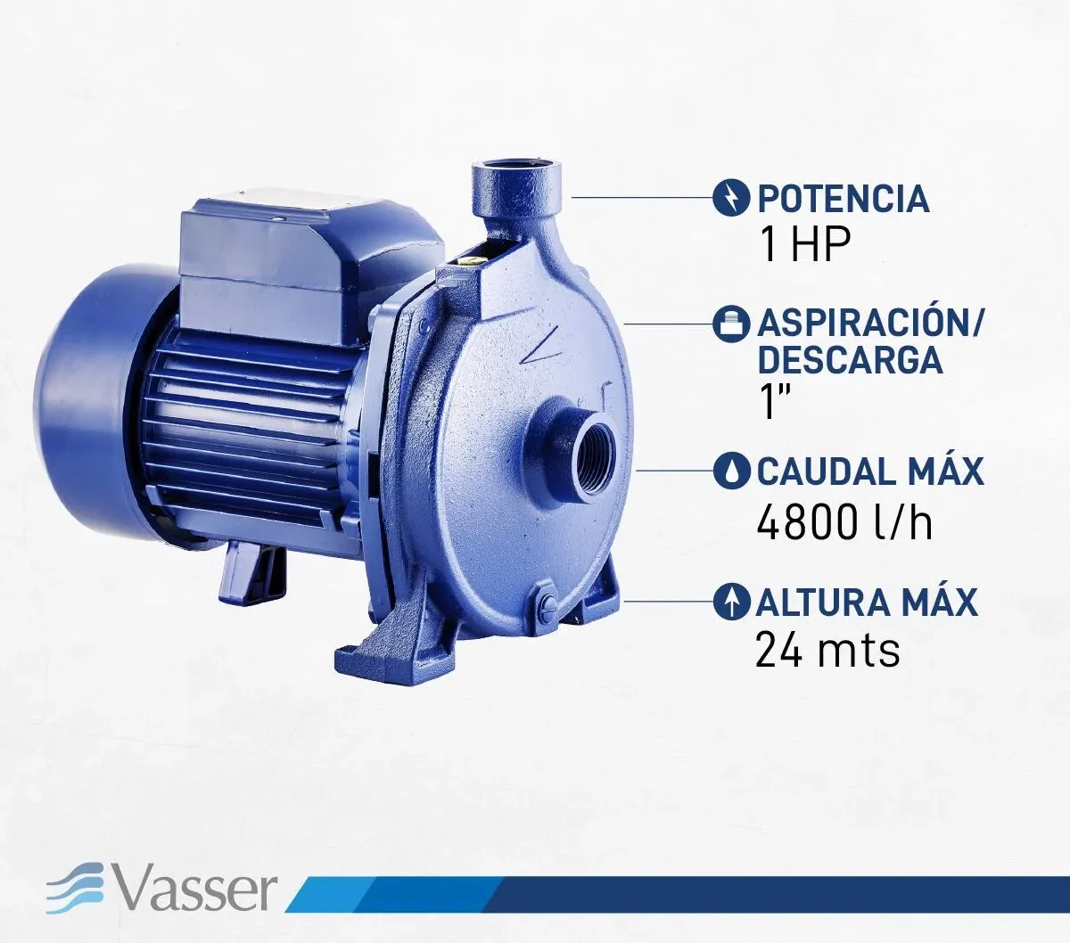 Bomba Centrífuga Qc100 Vasser 1hp 24mts 90 L/min Vasser Azul 50 Hz Monofásica