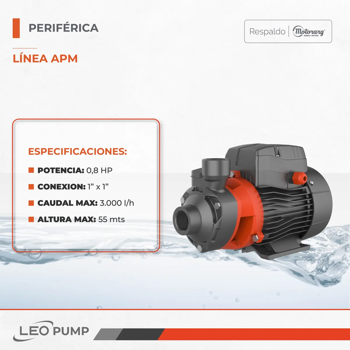Bomba De Agua Periférica Leo Group Apm75 1 Hp 220v - Naranja - 50hz - Monofásica - Imagen 2