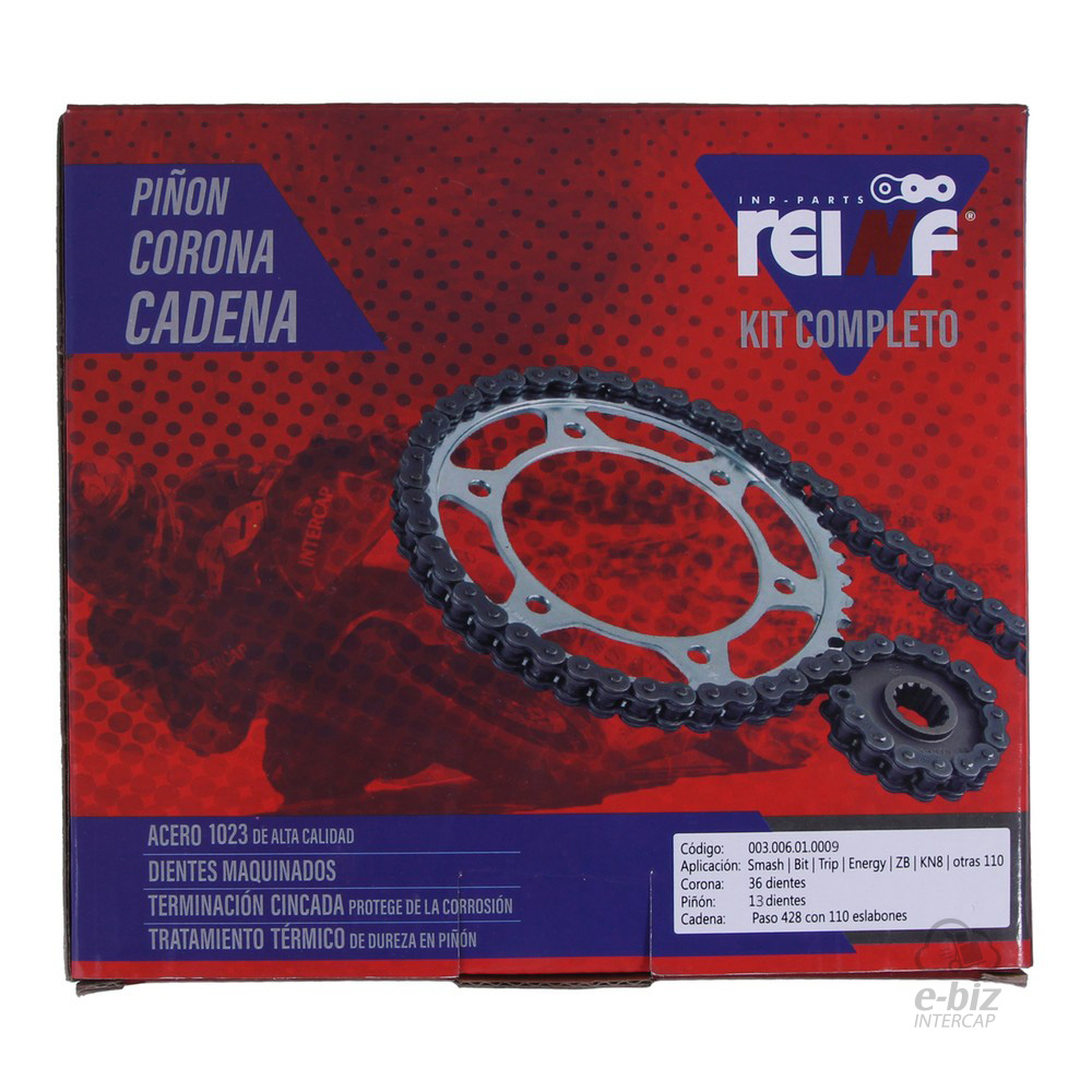 KIT REINF C23 CORONA/PIÑON/CADENA 36/13-428-110L GILERA SMASH/ZANELLA ZB/CORVEN ENERGY/MOTOMEL BIT - Imagen 4