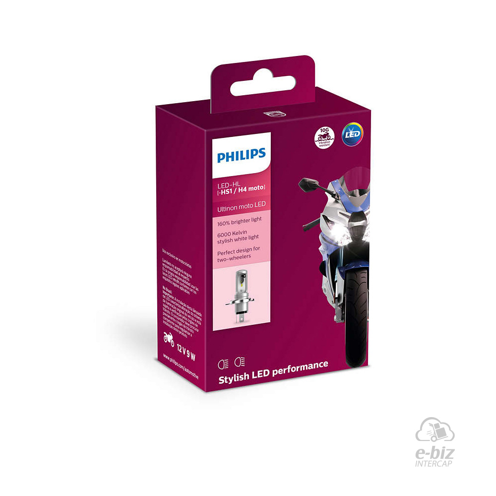 LED PHILIPS HS1/H4 11458 12V 9W ULTINON MOTO C/C DELANTERA HONDA TWISTER/BAJAJ 135
